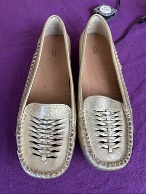UGG Women's Metallic Gold Woven Leather Loafers
